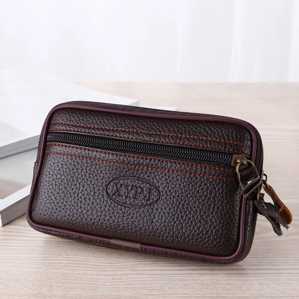 Vintage Men Pure Color Leather Bag Coin Bag Phone Bag Clutch Waist Bag Fashion High Quality Male Vintage Wallets Кошелек 1