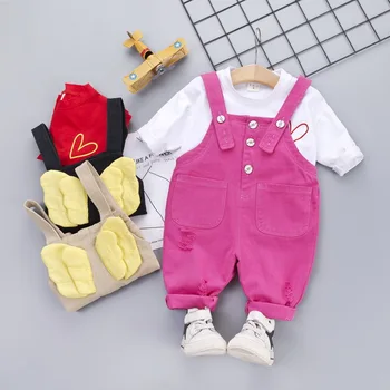 

Baby Girl Clothes 2020 Autumn Girls Fashion Clothing Set for 0-4 Year Long Sleeve T-shirt +Hole Wing Bib Pants Baby Toddler Set