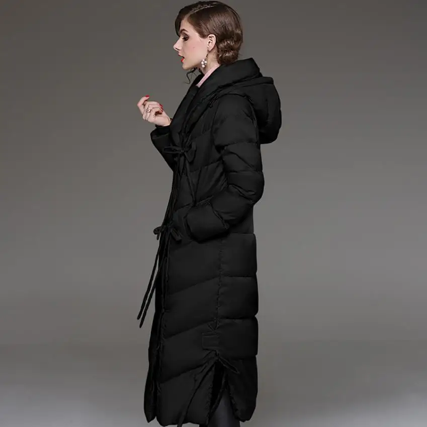 Winter High-quality fashion X-long thick warm duck down coats jacket female keep warm in cold winter hooded down coat F302
