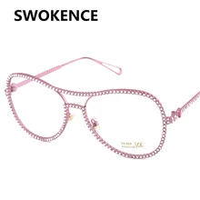 SWOKENCE роскошные очки со стразами рамка для женщин, имитация жемчуга Простые Стеклянные очки Дамская Мода Большие размеры солнцезащитные очки es F156