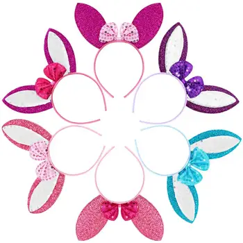 

Frcolor 6pcs Rabbit Ear Bowknot Hair Hoop Bright Bling Hairband Glitter Sequin Headdress Party Hair Accessories