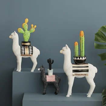 

Nordic Simple Creative Succulent Plants Alpaca Art Sculpture Cactus Alpaca Animal Statue Resin Craft Decorations For Home R3448