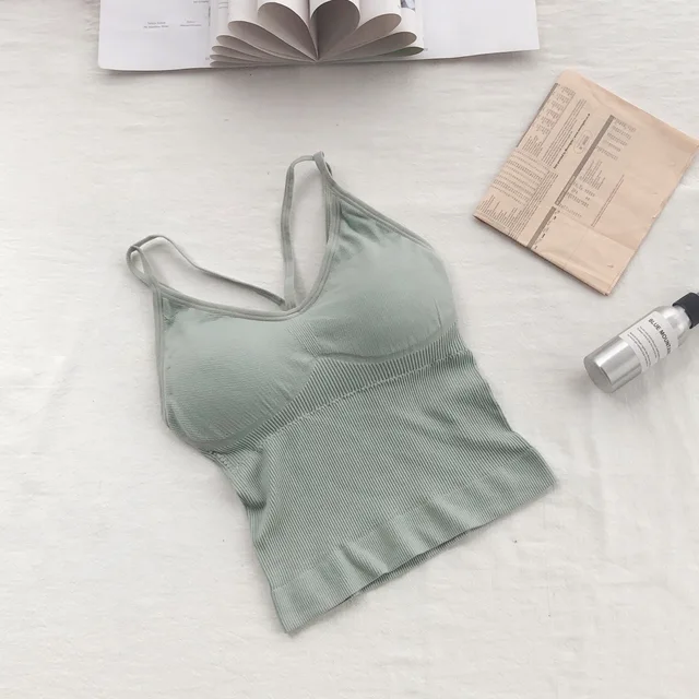 Women Cotton Underwear Push Up Bra Sexy Top Women Suspender Tank Up Fashion Solid Color Lingerie Female Soft Top Brassreie Greyish green