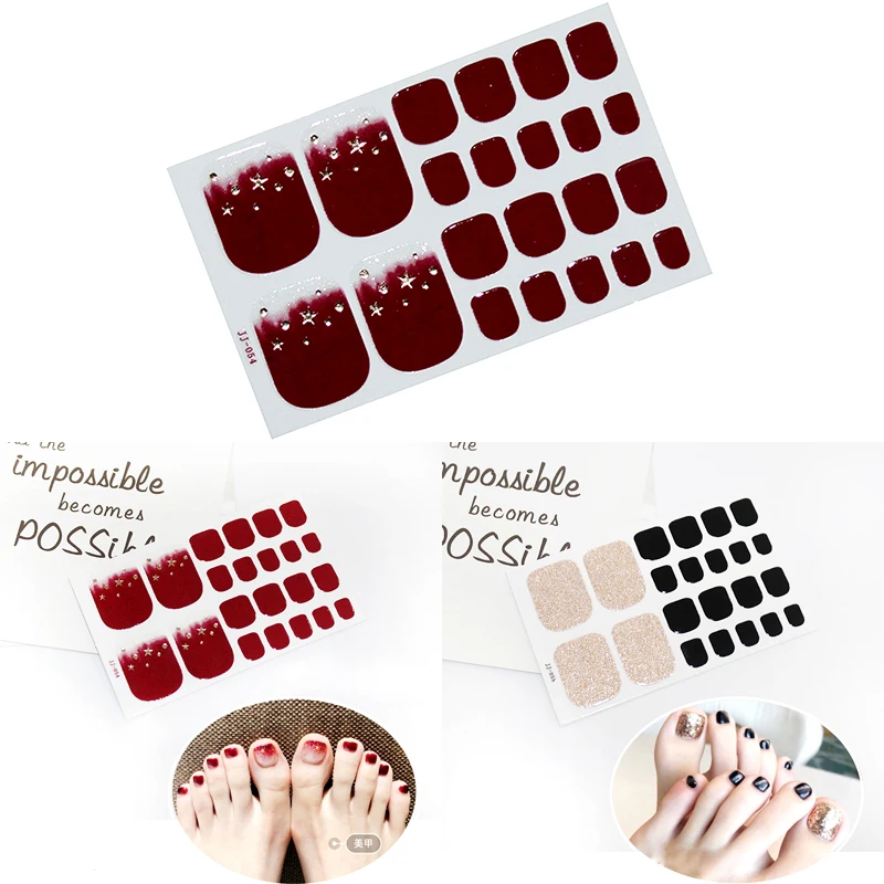 22tips/sheet Toe Nail Stickers Waterproof Fashion Wraps Art Full Cover Adhesive Foil Manicure Decals | Красота и здоровье