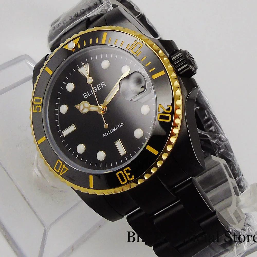 

BLIGER Dress PVD Plated 40mm Men Watch Automatic NH35 MIYOTA 8215 Watch Sapphire Crystal Deployment Clasp