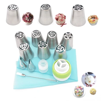 

13PCS Russian Icing Piping Tips Silicone Bag Coupler Leaf Nozzles Brush Cupcake Cake Decorating DIY Dessert