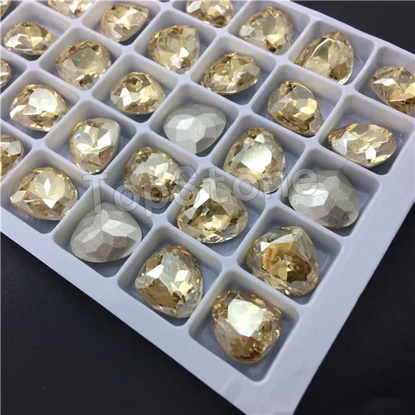 TopStone жир в форме сердца стеклянные кристалл изысканный камень заостренный назад K9 сердце горный хрусталь бусины без отверстий для изготовления ювелирных изделий - Цвет: golden shadow