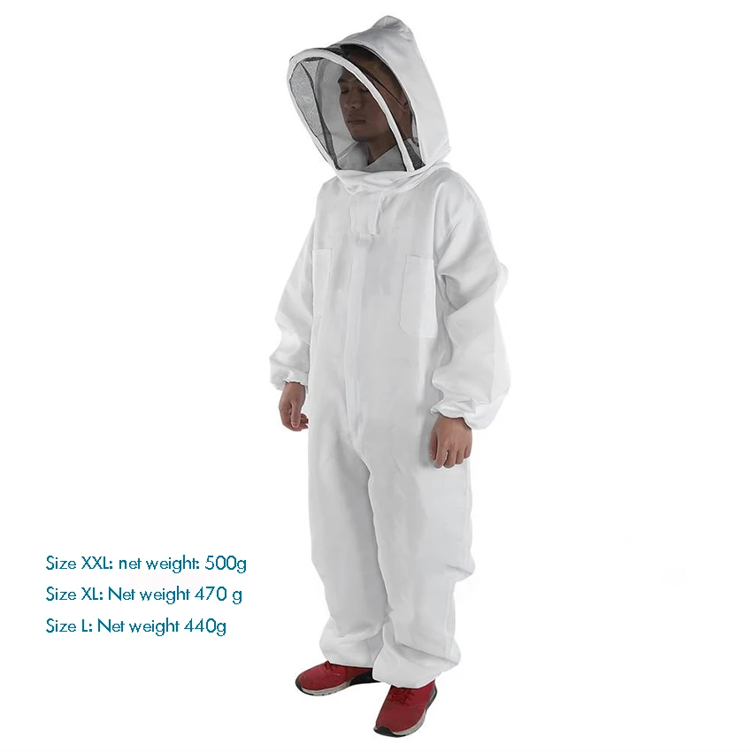 베일 커버가있는 전문 면 전신 양봉 세트, 양봉가용 꿀벌 방지 보호 세트, 흰색, L, XL, XXL 크기