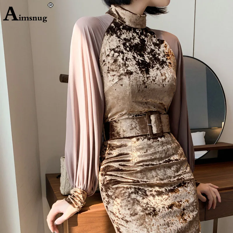 

2019 coffee elegant long sleeve Women mesh dress sheath bodycon sexy dresses vestido de Festa Female the dresses party dresses