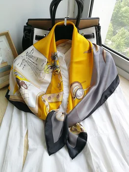 

Women's 100% Pure Silk 12mm Printed Big Square Scarf Wrap Kerchief 88cm 34.5" WJ019-3