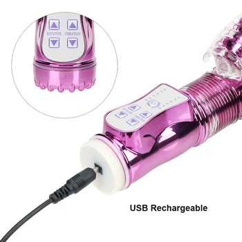 Dual Vibration Wand Butterfly Vibrator Sex Toys Telescopic Rotating Bead Rods Dildo USB Rechargeable Vibrators for Women 5