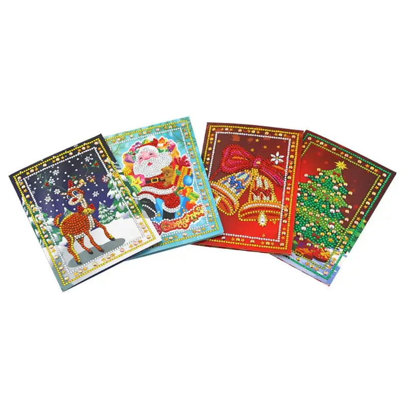  4pcs DIY 5D Diamond Painting Christmas Invitation Greeting Card Kit Round Stitch Embroidery Set - 4000319250250
