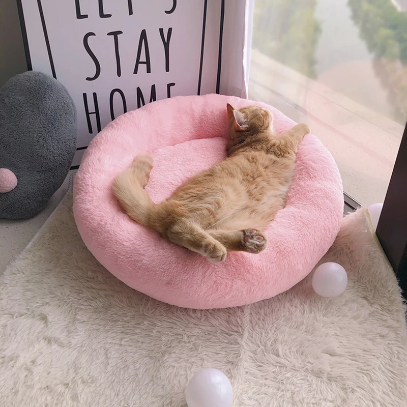 Круглый игрушка в форме собаки Лежанка для кошки кошачья Лежанка для сна с длинноворсовым мехом; 2 Цвет теплый мягкий для питомца дом для собака, кошка, котенок все вокруг Лежанка для котиков коврик