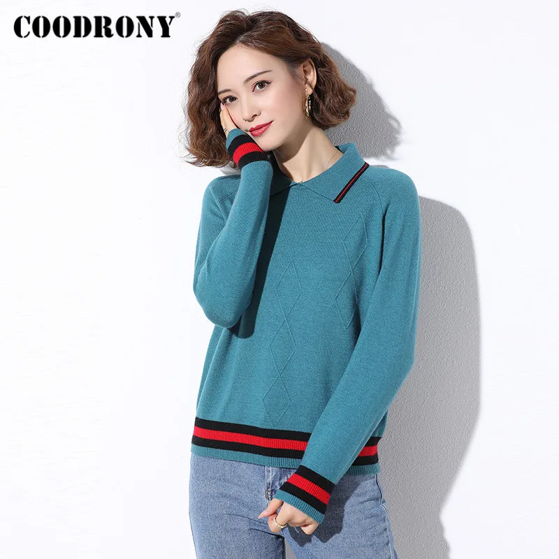 COODRONY Brand Geometric Pattern Link Shoulder Sleeve Pullover Slim Sweater Female 2020 Winter Casual Knitted Women Jumper W1077
