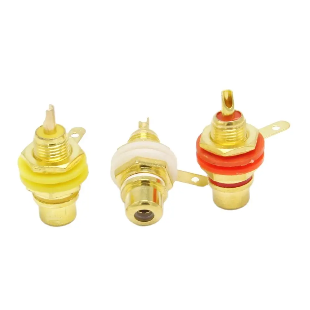 RCA Socket Connector Chassis Panel Mount Video Audio Terminal Gold Plated 3 Colors RCA Female Connector 6Pcs 4