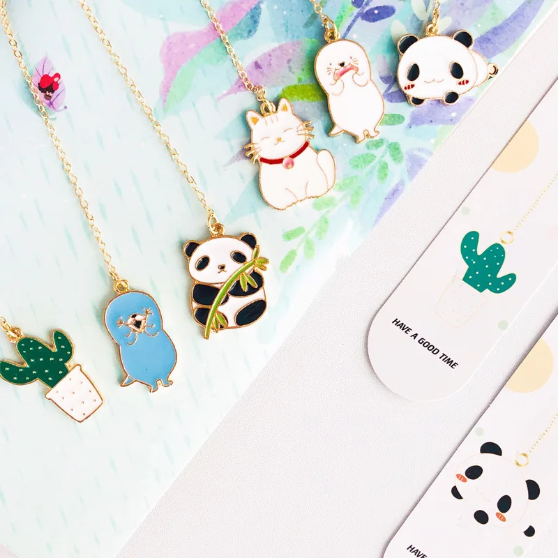 Fresh Panda Cactus Lutra Otter Cat Metal Pendant Bookmark Page Flag School Office Supply Stationery Gift for Student