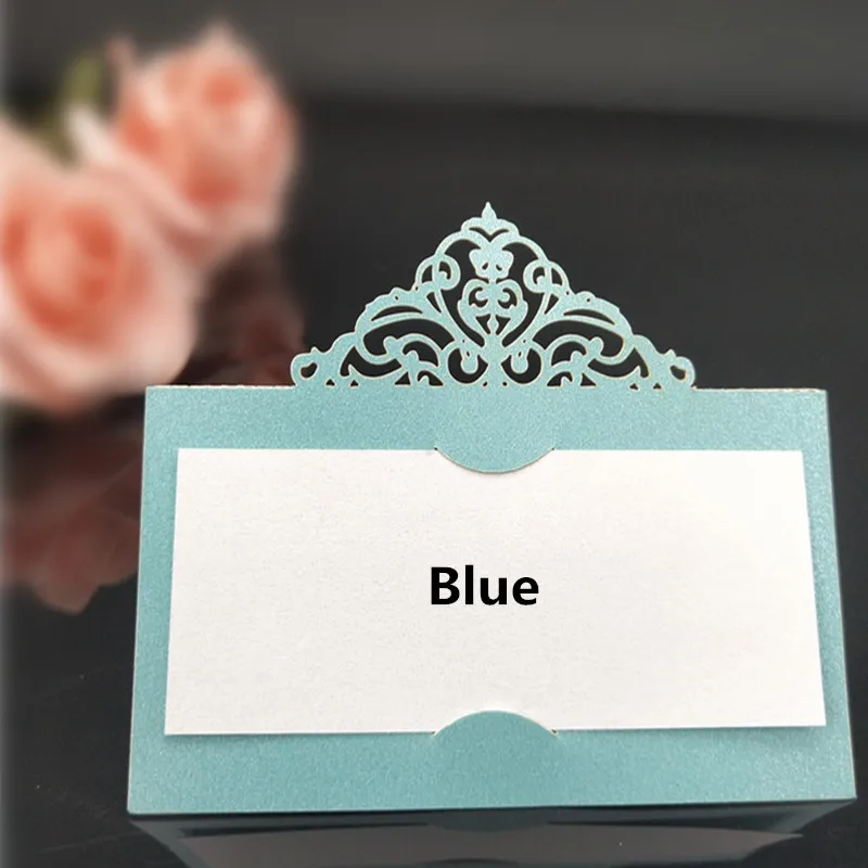 blue Украшение стола пользу выдалбливают придиванный столик "Люкс" Имя Место карты 10/50/100 шт, свадьбы, Рождества, День рождения пригласить карты 6Z - Цвет: blue