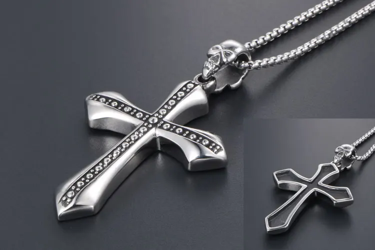 男士复古耶稣十字架钛钢项链吊坠哥特骷髅头项坠 (3)