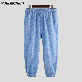 

INCERUN Printed Beach Pants Men Transparent Joggers Vacation Quick Dry Sexy Sunscreen Thin Pants Casual Long Trousers Men 2020
