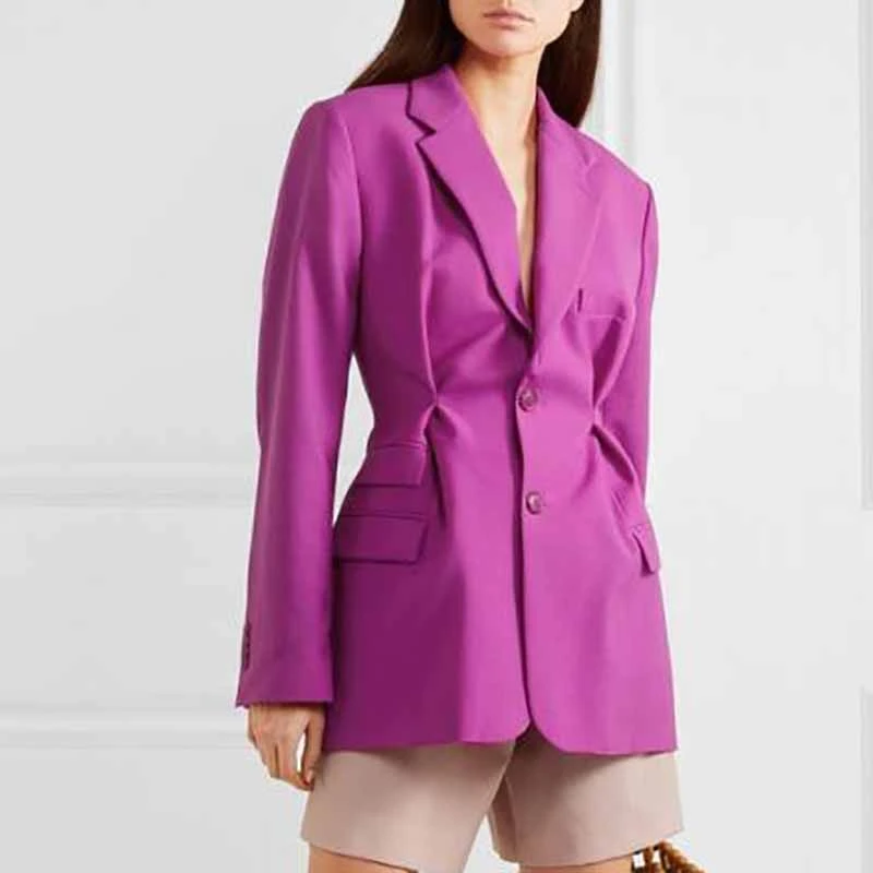 

YaLee New Fashion 2019 Summer Autumn Simple Notched Neck Long Sleeve Single Breasted Pleated Waist Losse Single Suit Woman N224