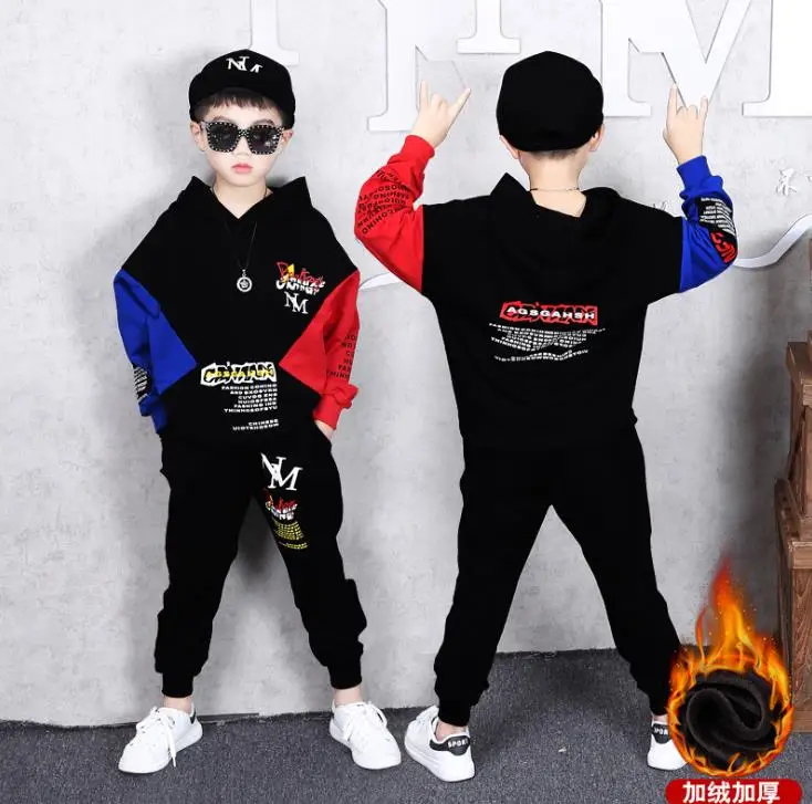 blue sets Зимняя детская теплая одежда, комплект одежды для мальчиков 3, 4, 6, 8, 9, 10, 11, 12, 14 лет, спортивные костюмы, флисовые толстовки и штаны для мальчиков - Цвет: blue sets