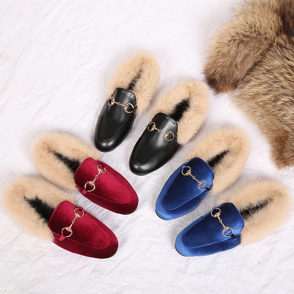 

Autumn And Winter Flat Heel Baotou Metal plus Cotton Shoes Women's Warm Anti-Slip Loafers Women's Anti-Slip Furry WOMEN'S Shoes