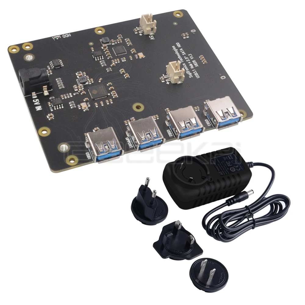 GeeekPi Raspberry X828 Штабелируемый 2," SATA HDD/SSD Щит Плата расширения USB3.0 концентратор для Raspberry Pi 4 B/3B+/3B/2B/1B - Цвет: Board and Power