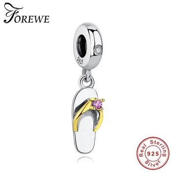 

Forewe Cute 925 Sterling Silver 14K Gold Flip Flops Beads Charms fit Women Bracelets & Bangles Jewelry Making