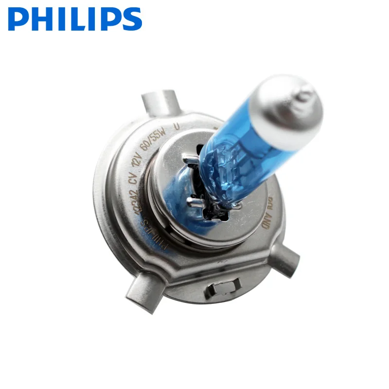 2X Philips H4 9003 12V 60/55W HB2 Crystal Vision 4300K White Light Halogen Headlight Car Bulbs with 2x T10 Blue Bulbs 12342CVSM 2