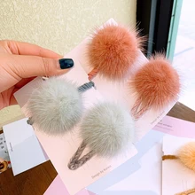 Mink Hairy Ball Hair Clip Set Fur Ball Elastic Rubber Band Flower Bow Hairpin Girls Barrette Candy Color Furry Hair Accessories