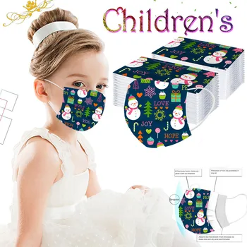 

50pc Snowman Lovely Print Children's Mask Disposable Face Mask Thicken Industrial 3 Ply Ear Loop Dustproof Mondmasker Wasbaar