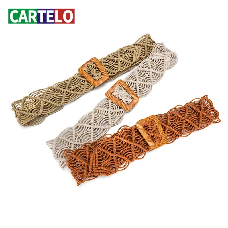 

CARTELO women belt Ethnic style hand-woven belt waist seal female wide dress belt for women square buckle belts women