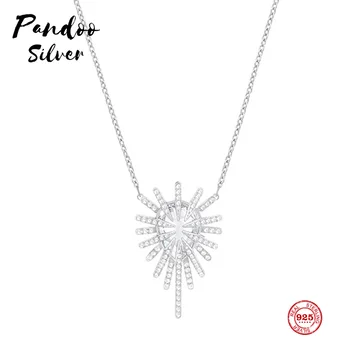 

PANDOO Fashion Charm 925 Sterling Silver Original 1:1 Copy, Beautiful Snowflake Shape Wild Necklace Female Luxury Jewelry Gifts