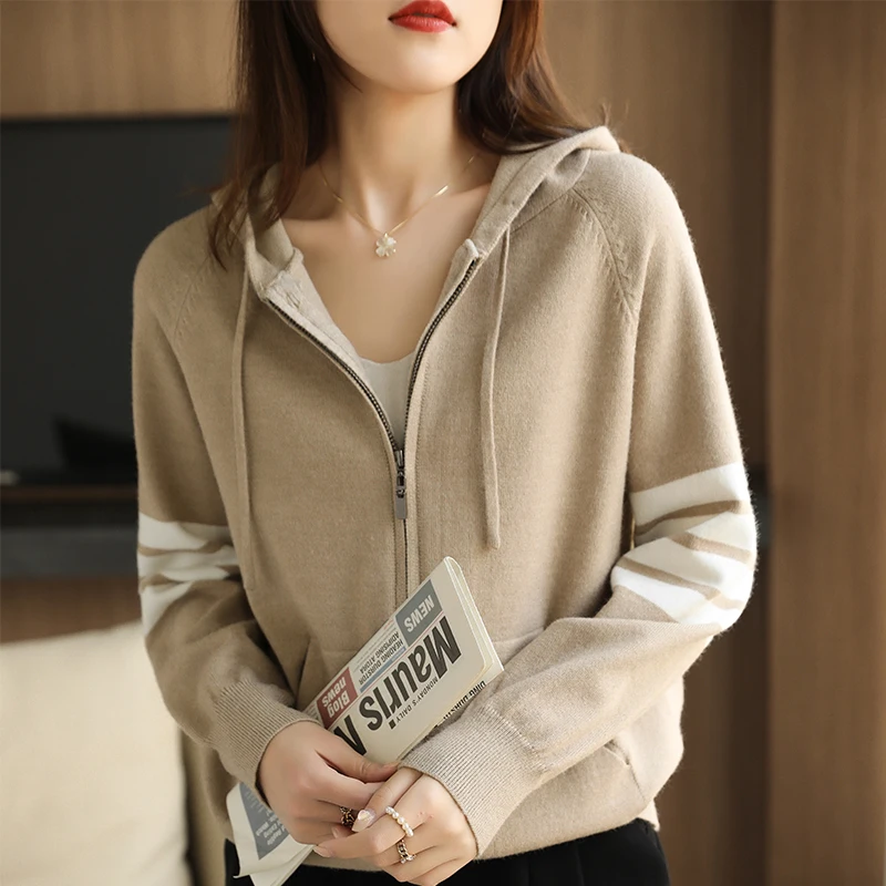 Women Cashmere Sweater Autumn Winter Loose TB Design Hooded