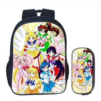 

16inch Sailor Moon Backpack for Teenage Girls Book Travel Bag Children School Backpacks Pencil Bag Sets