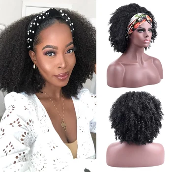 

Silike Afro Kinky Curly Headband Wig Synthetic Wig 14Inch Chic Afro African Style Hair Headband Wig With Pre-attached Scarf