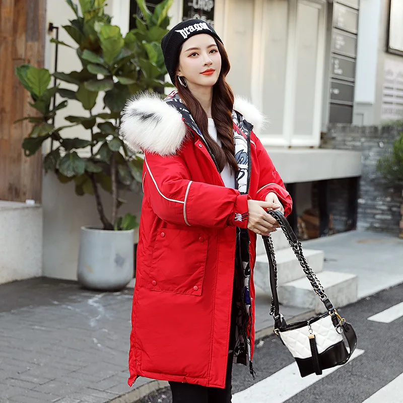 

According to Nalini 2019 Winter Double-sided Wear down Jacket Women's Korean-style Printed Mid-length Loose And Plus-sized Large