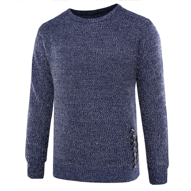 Navy Blue Осень зима новые повседневные мужские свитера однотонные пуловеры Модный облегающий свитер - Color: Navy Blue