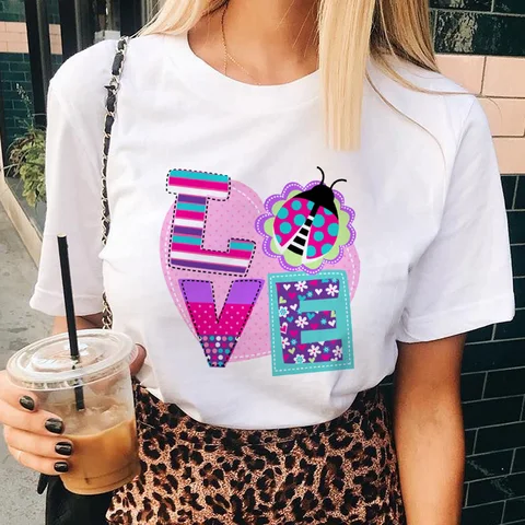 90s Fashion Summer Tops Heart Printing Tshirts White Clothes T Shirt Ladies Graphic Female Tee T-Shirts Clothing T-Shirt