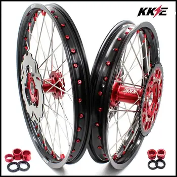 

KKE 21 & 19 MX Wheels Set for Honda CRF250R CRF450R 2015-2020 Red Nipple 270MM Disc Anodized Hubs