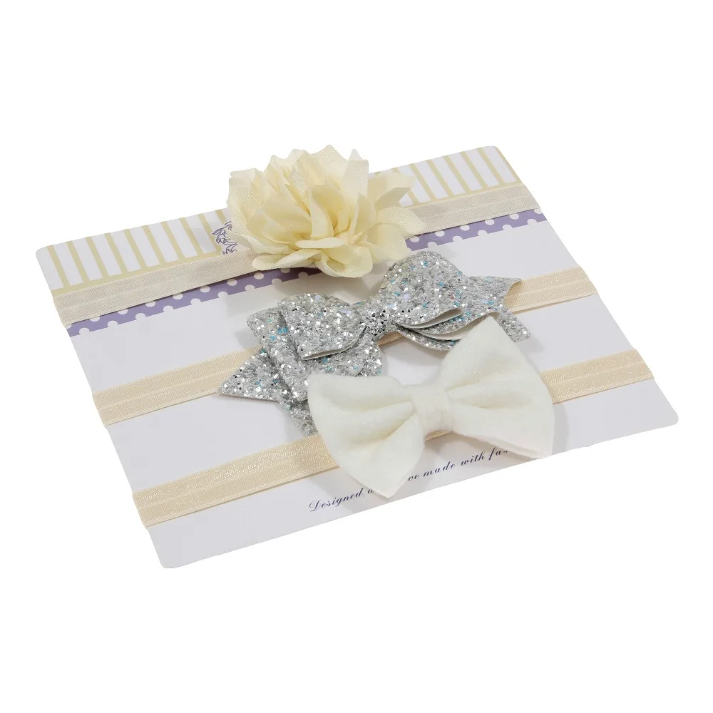 New 3pcs/lot Sequin Felt Bow Lotus Flower Elastic Headbands Kids Photography Props Baby Girls Cute Headwear Christmas Gift Sets