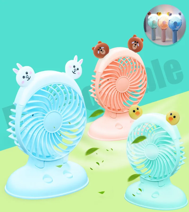 

New Style Cartoon Animal Modeling Mini Portable Fun Small Fan USB Rechargeable Light Included Desktop Mute Small Fan