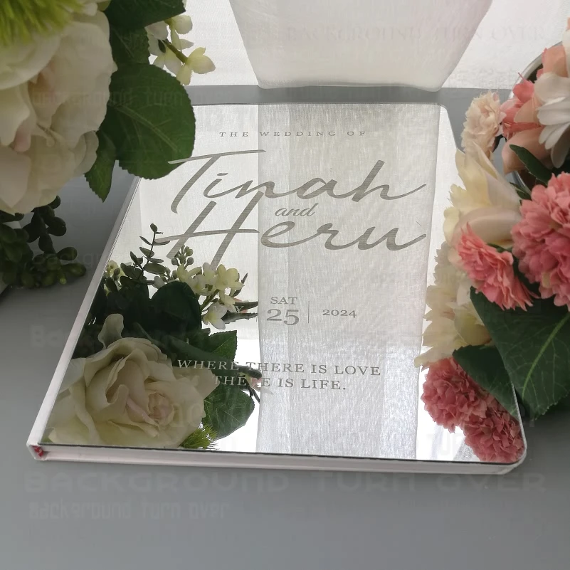 Personalized Wedding Guest Book Rustic Mirror Engraved Calligraphy Date Alternative Blank Favor Gift G025