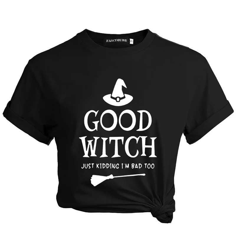 Лучшие футболки «Друзья» BAD WITCH GOOD WITCH, топ с буквенным принтом, футболка Femme, повседневные женские лучшие друзья, топы на Хэллоуин, футболки