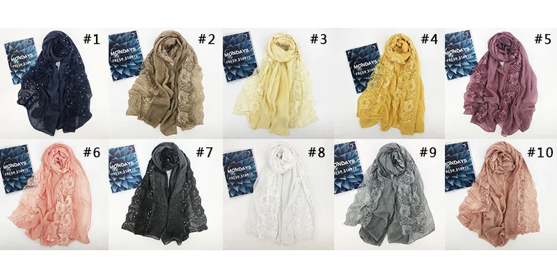 messaeg color number Lace floral hijab scarf plain beads cotton headband scarves wraps shawls hijab spring muslim scarf 180*80cm - Цвет: messaeg color number