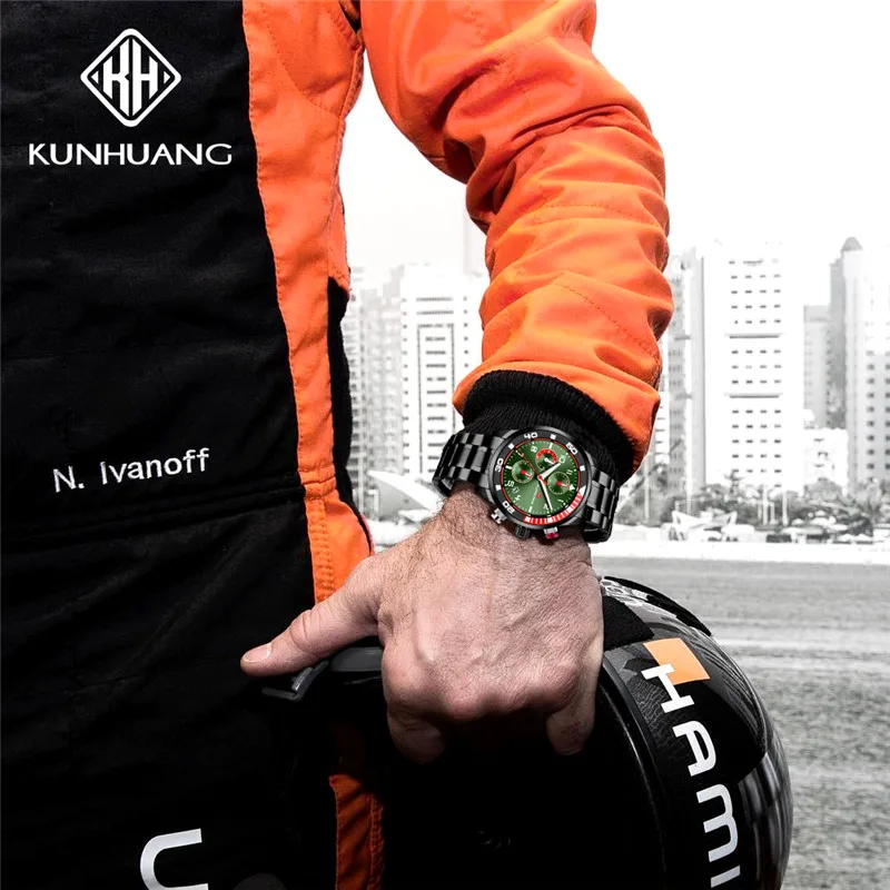KUNHUNAG Watch Men Fashion Sport Quartz Clock Mens Watches Top Brand Luxury Business Sport Waterproof Watch Erkek Kol Saati
