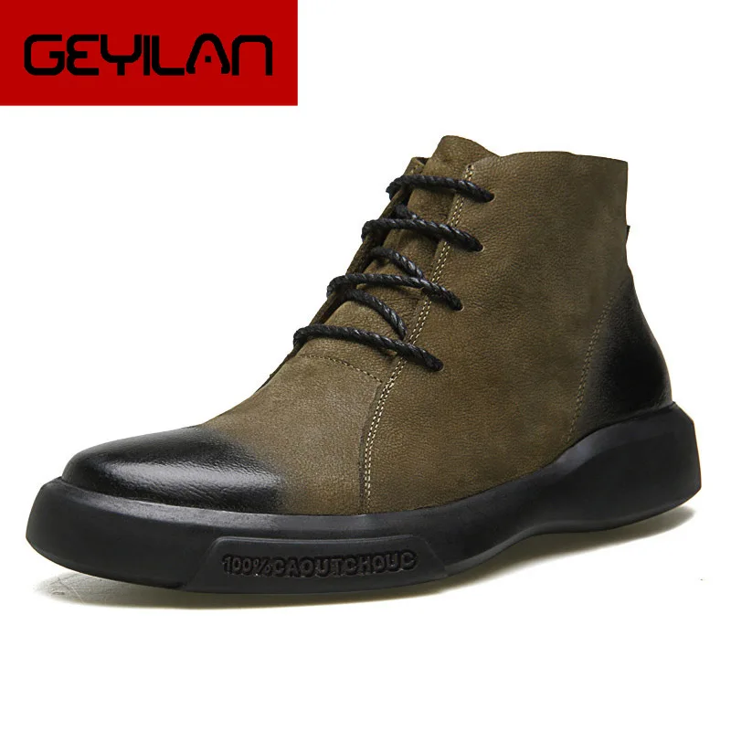 

Genuine Leather Men Boots Autumn Caoutchouc Ankle Boots Fashion Footwear Lace Up Shoes Men High Quality Retro Men Shoes
