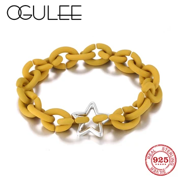 

Hot Star Lock Hard Rubber X Silver Bead Bracelets Popular European Jewellery Women/Girl Bracelets Valentine's Gift