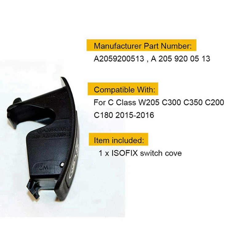 2059200513 Car Seat ISOFIX Switch Cover for Mercedes W205 C300 C350 C200 C180 2015-2016 Black