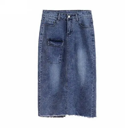 Новинка, 7XL, 8XL, 9XL, осенние джинсовые юбки, тянущаяся джинсовая юбка для женщин, плюс размер, Повседневная Длинная джинсовая юбка миди, одежда с высокой талией - Цвет: Синий